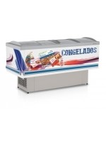 EXPOSITOR ILHA TOP DUPLA AÇÃO VIDRO CURVO DESLIZANTE - COLARINHO PVC 